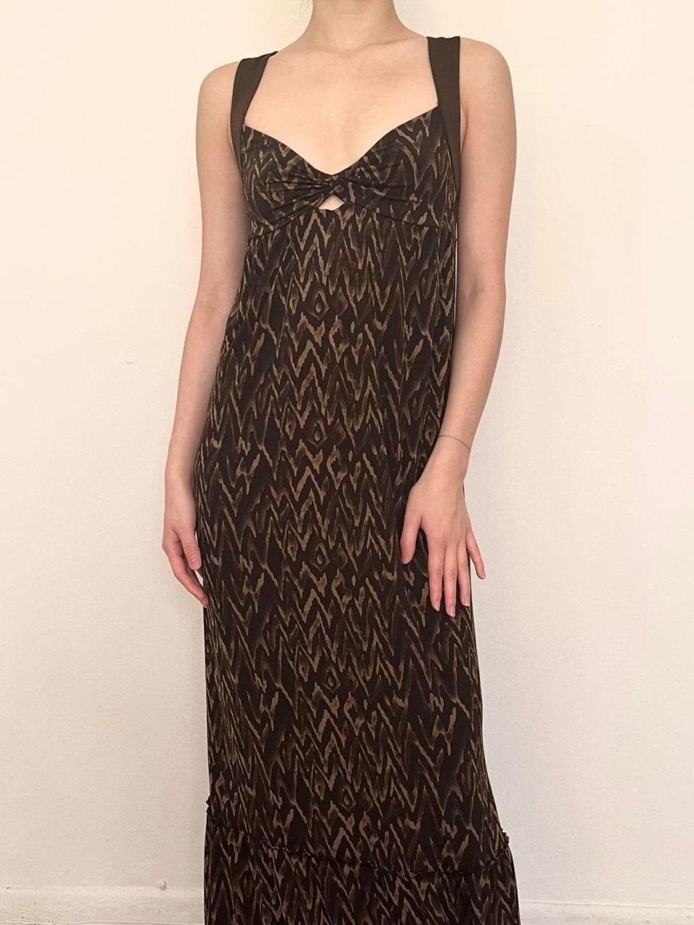 Guess Brown and Black Floral-Accent Maxi Dress
